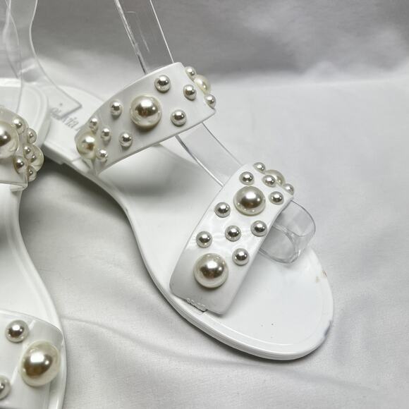 Olivia Miller Women's OMRA White Jelly Double Strap Sandal Slide Size 6 Pearls - Picture 3 of 8